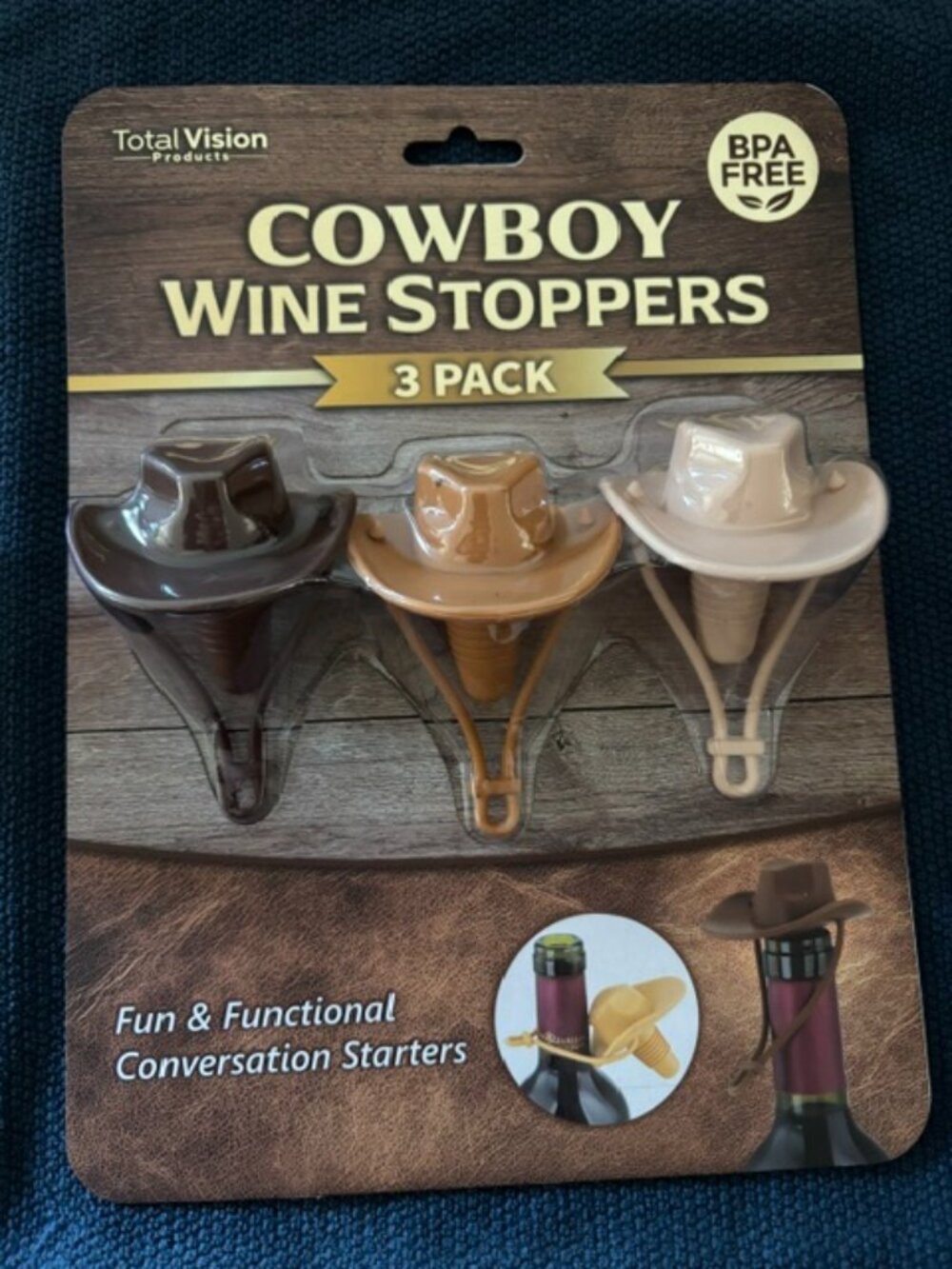 Cowboy Hat/Western Wine Stoppers Silicone BPA Free 3 Pack NEW